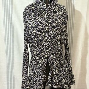Women’s Black and Lavender Leaf-Print Blouse